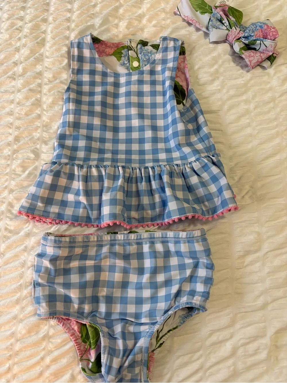 Mud Pie REVERSIBLE Girls Floral Hydrangea Tankini Set with Matching BOW